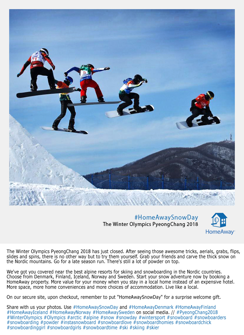 HomeAway Social Media Marketing Manager Mockup - Winter Olympics PyeongChang Nordic